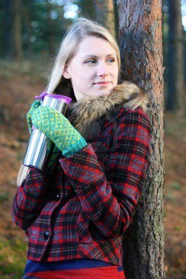11640294-woman-in-the-woods-drinking-tea-from-a-thermos-cup